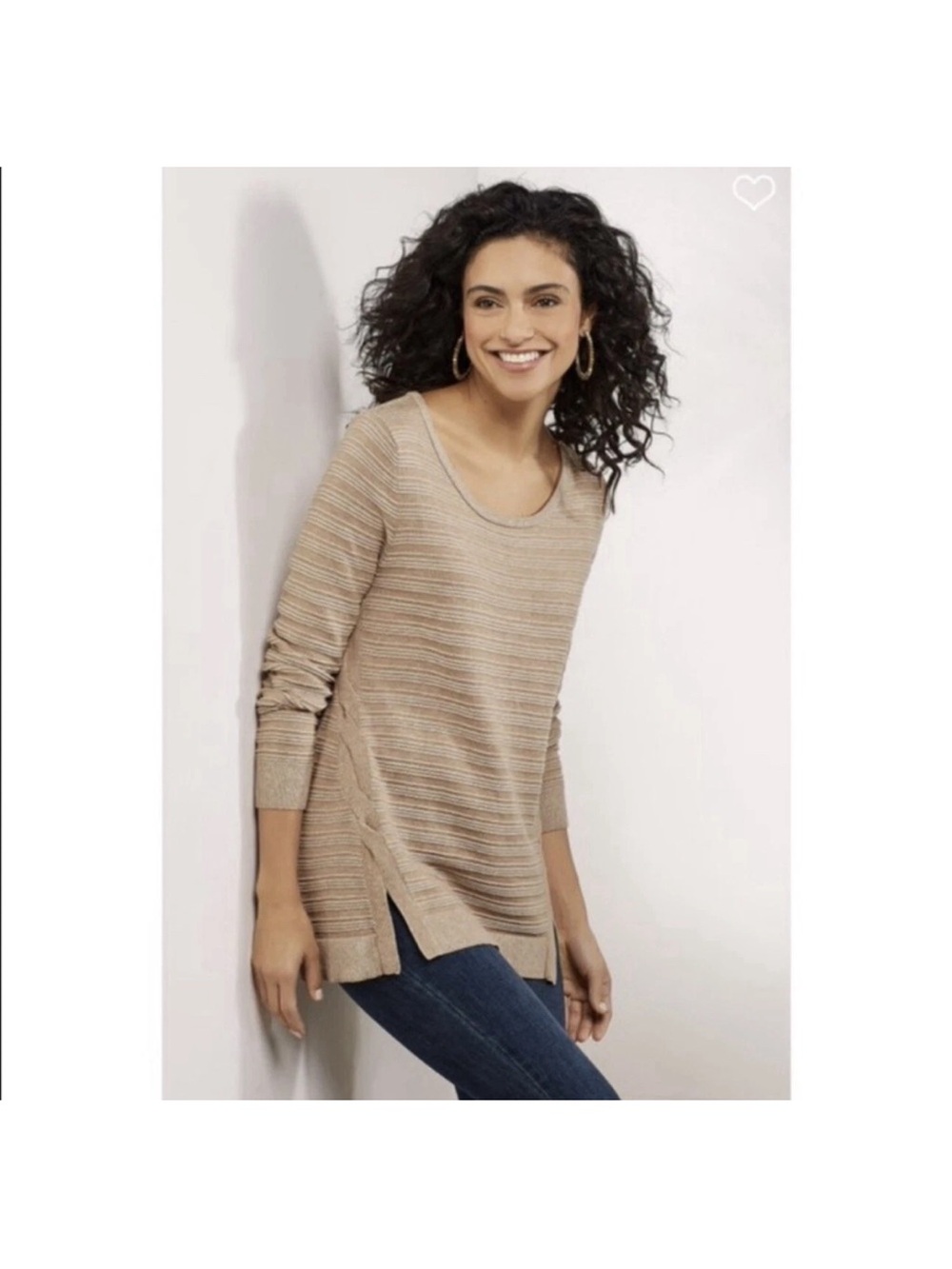 Soft Surroundings Beige Ribbed Scoop-Neck Tunic Sweater Size 1X